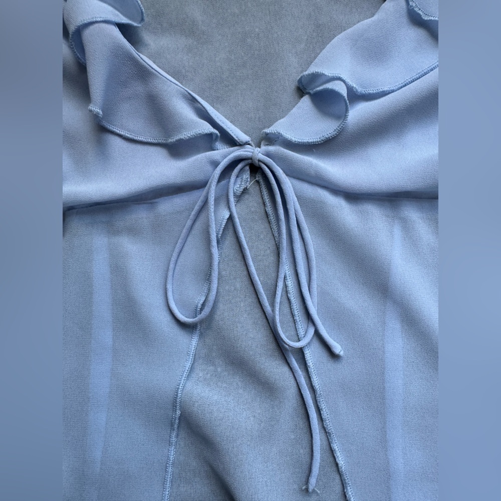Princess‎ Polly Tie Blouse sky blue sheer ruffled tie front blouse size 4 small - Picture 6 of 7